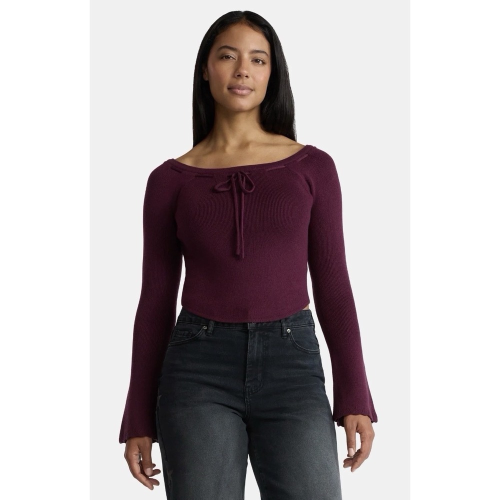 Madden NYC - Women's - Ribbon Top - Long Sleeves - Fig - Size XXS - NWT